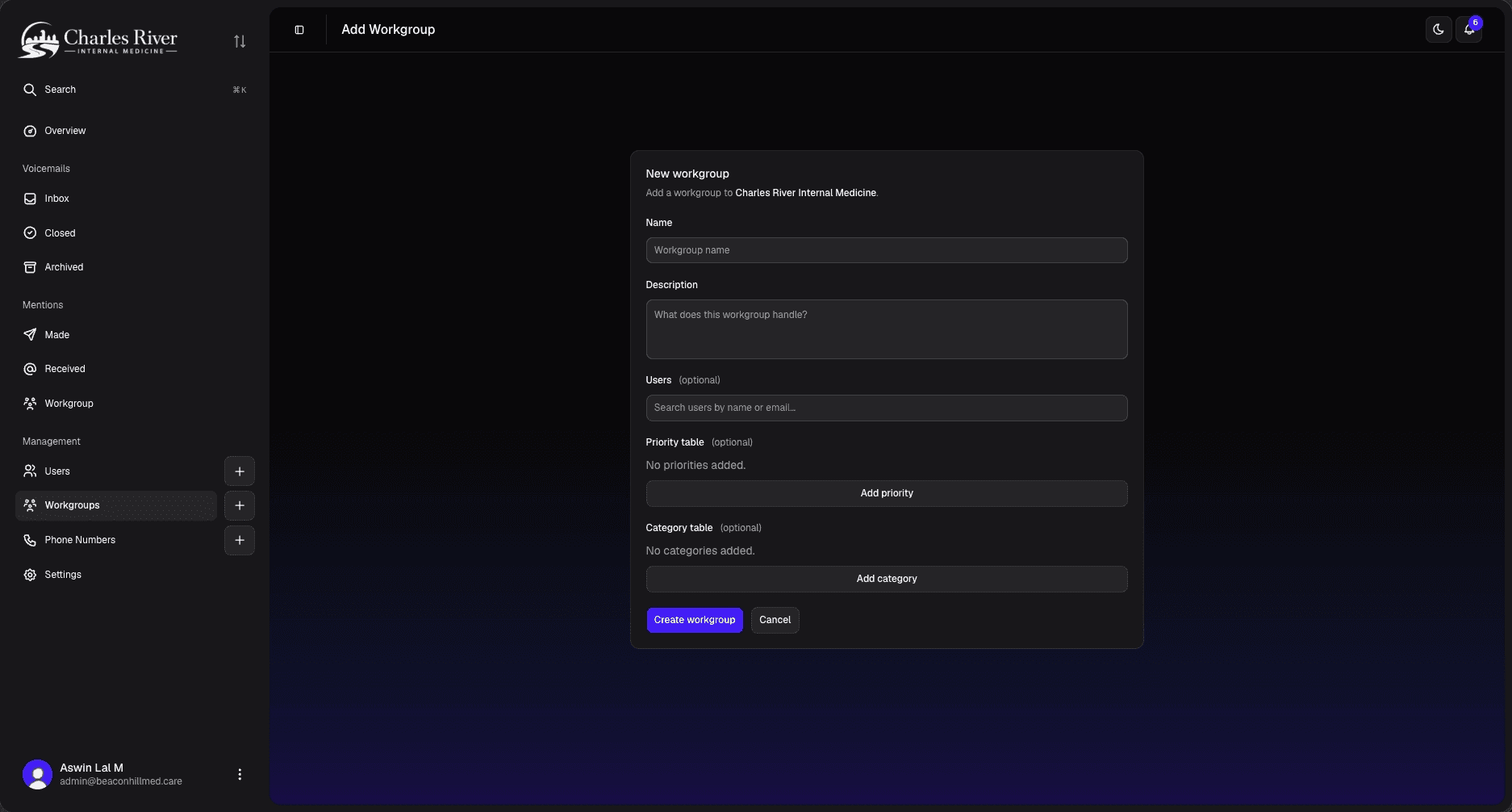Create workgroup form