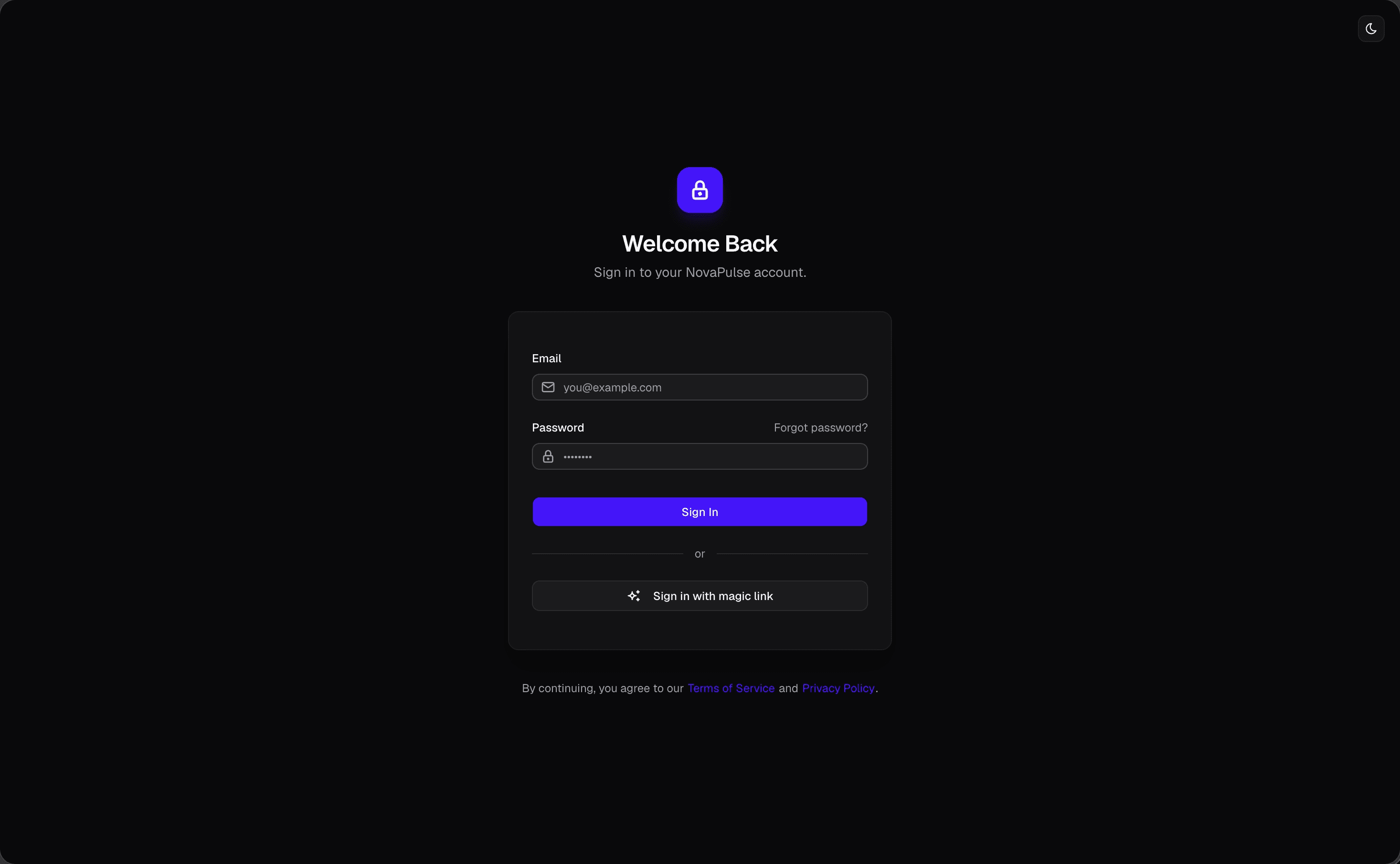 Login screen