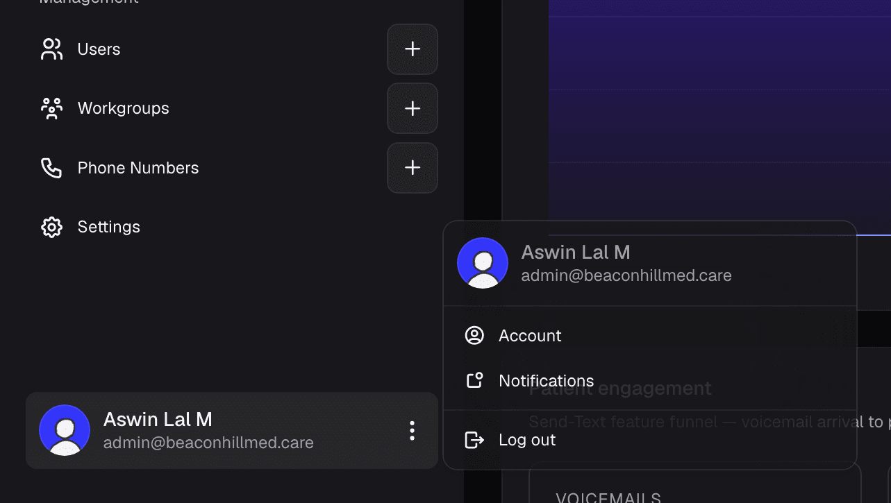 Profile menu