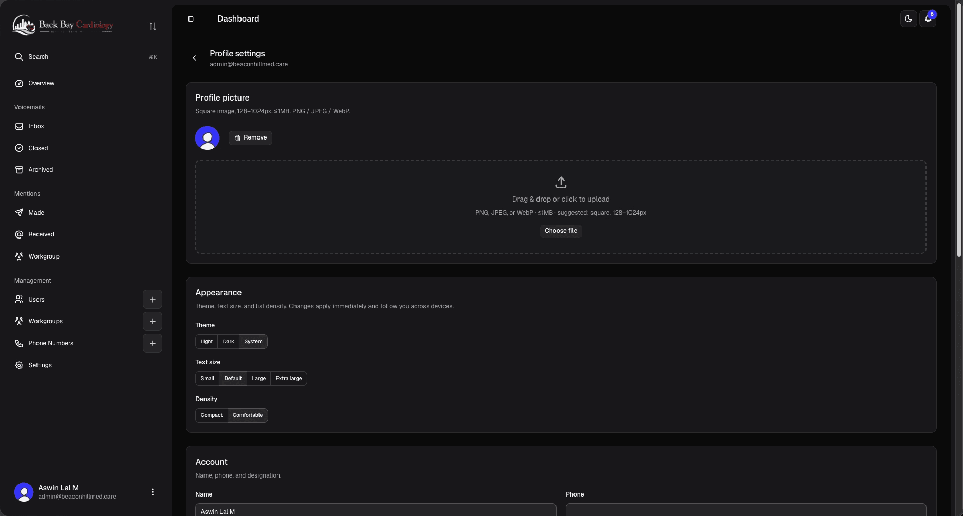 Profile page