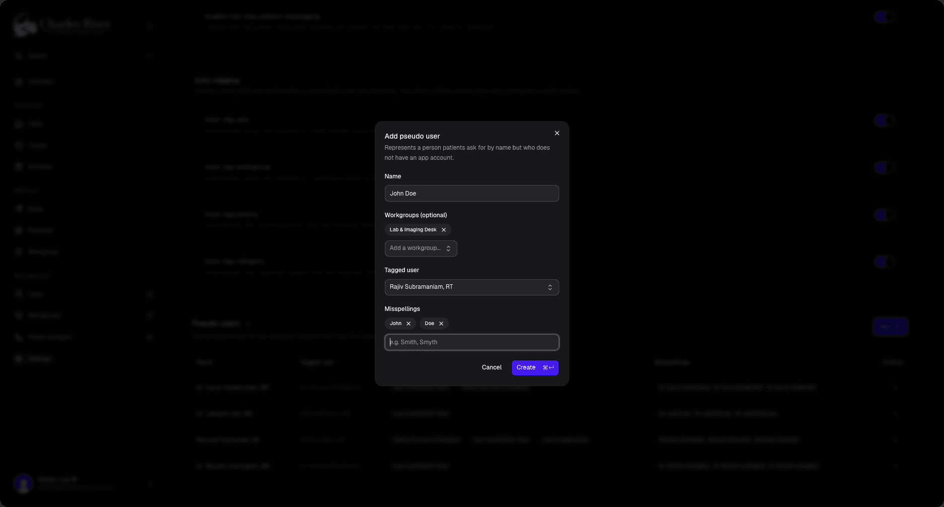 Add pseudo user dialog