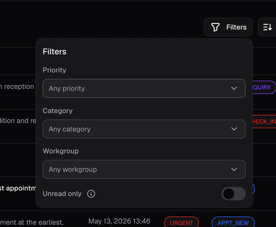 Filters popover
